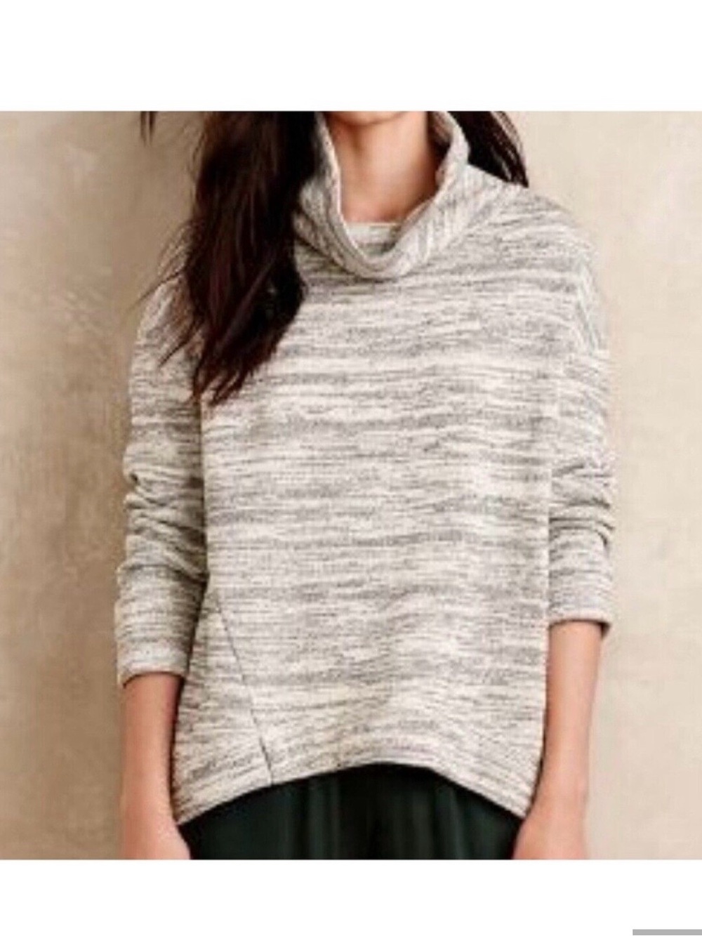 Anthropologie Marled Cream Cowl Neck Sweater